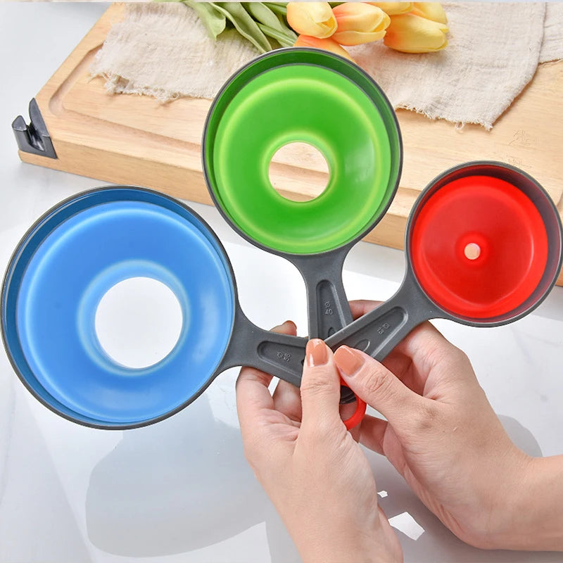 Make kitchen tasks easier and mess-free with our 3Pcs Kitchen Funnel Set. Designed to handle all your pouring needs, this set includes three different-sized funnels, ensuring you have the right tool for any job.