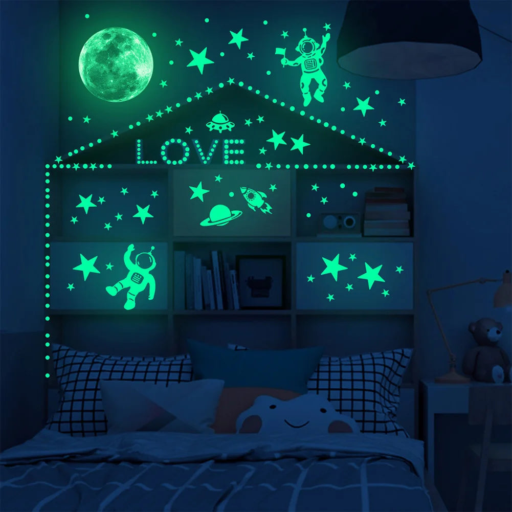 Luminous Astronaut Star Moon Wall