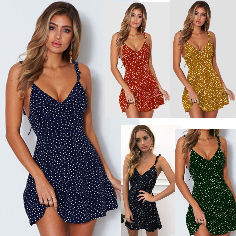 Add a touch of whimsy to your wardrobe with our Polka-Dot Strappy Dress for Women. This charming dress features a classic polka-dot pattern that exudes timeless style, combined with modern strappy details for a fresh, playful look. Ideal for both casual outings and special occasions, this dress offers a flattering fit and effortless elegance.