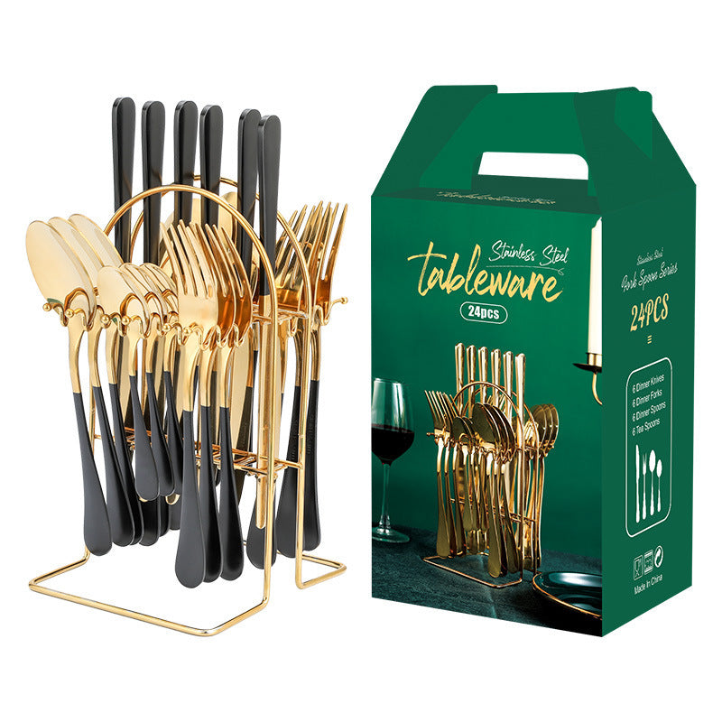 Elevate your dining experience with our Luxury Cutlery Set with Storage Rack, a sophisticated addition to any kitchen. This premium cutlery set includes a complete assortment of high-quality utensils, designed for both style and functionality