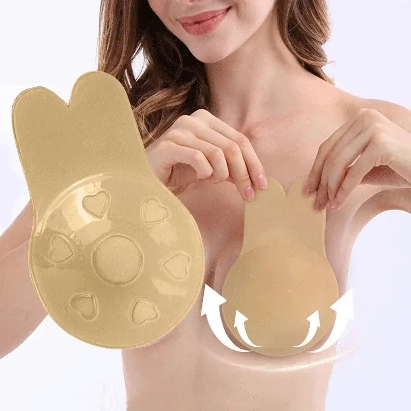 Women’s Strapless Invisible Bra | Self-Adhesive Silicone Push Up Bras | Reusable Breast Tape | Adhesive Rabbit Nipple Pads