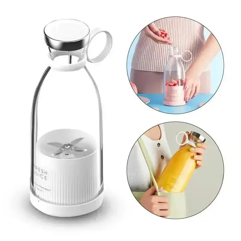 Rechargeable USB Portable Juice Bottle - Mini Fast Electric Blender, Fresh Fruit Juicer & Smoothie Ice Maker (Blue/Pink)